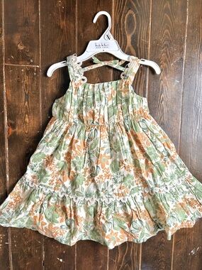 Joie Green & Tan Floral Tiered Ruffle Lined Sundress for Girls